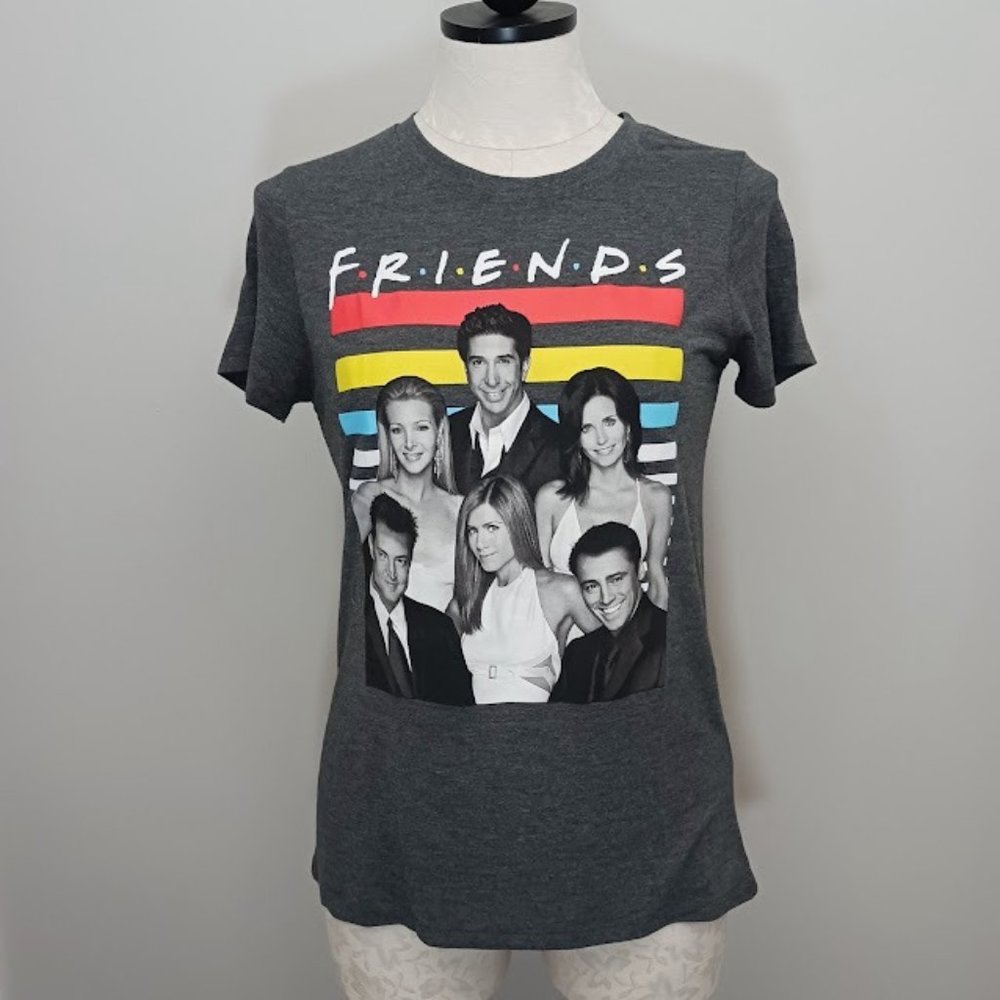 Womens Friends TV Show Gray T-Shirt Medium Group Photo Graphic Print
